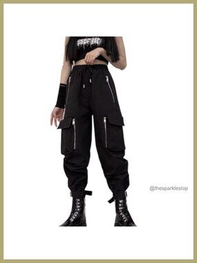Women's Loose Wide Leg Cargo Pants Multi-Pocket Multi-Zip Punk Goth Harajuku